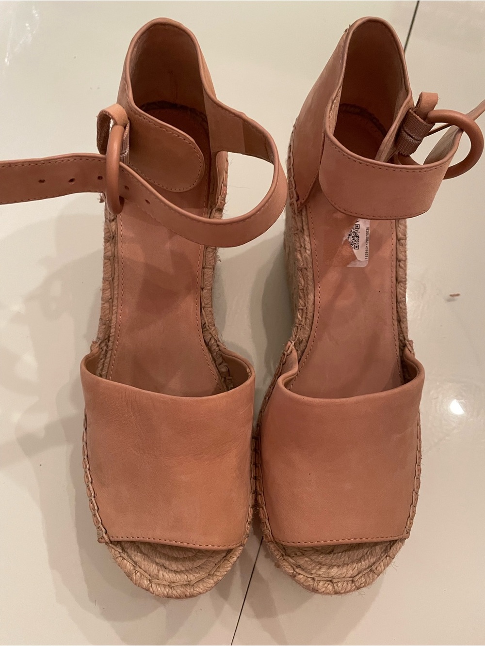 Marc Fisher Leather Espadrille Wedge Sandals in Rose Tan